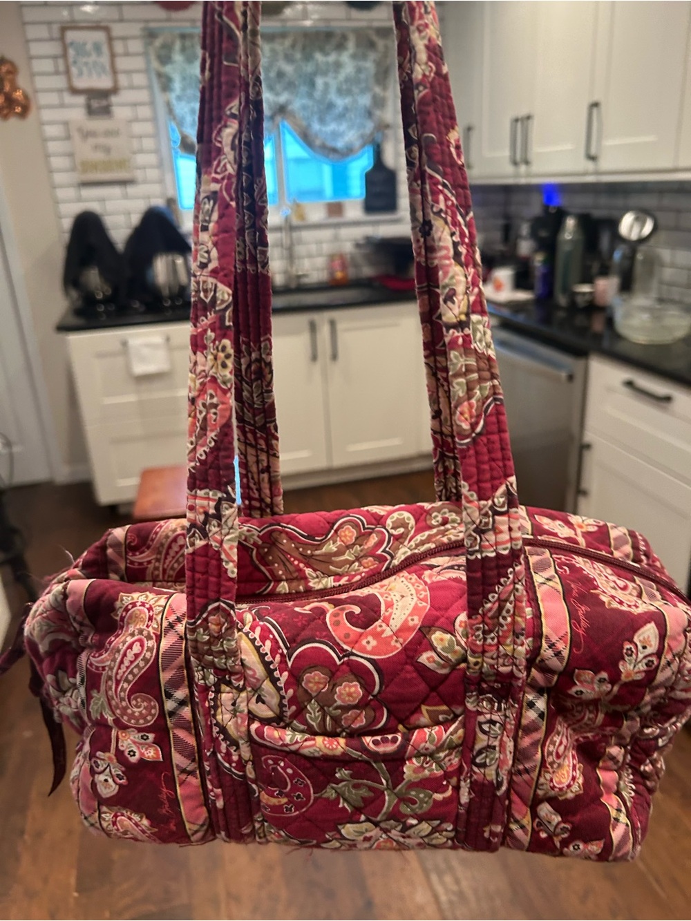 Vera Bradley Quilted Paisley Shoulder Tote in Burgundy and Pink